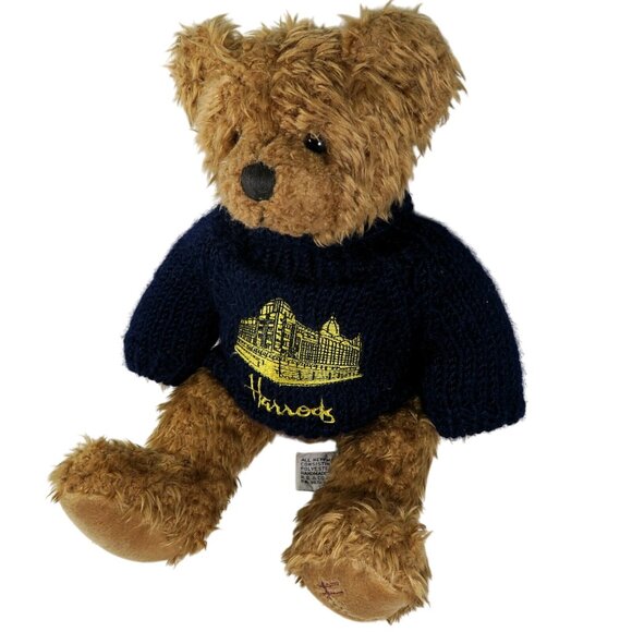 Harrods Knightsbridge 12-Inch Teddy Bear Blue Knit Sweater Gold Embroidery - Picture 3 of 6